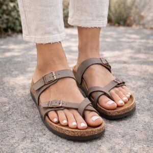 Birkenstock Mayari Toe Loop Sandals Taupe Birkibuc Cork Footbed Comfort 37